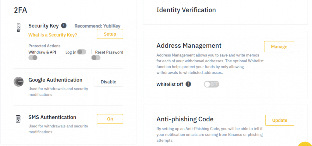 Binance exchange security two-factor authentication